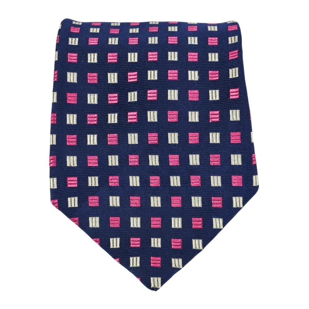 BROOKS BROTHERS MAKERS SILK TIE – BLUE W/ PINK & WHITE PATTERN – 4" WIDTH - Picture 1 of 11